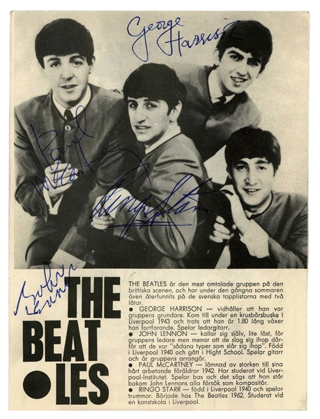 The Beatles 1963 Fully Group Signed Swedish Program Page (4 Sigs) (Tracks COA & Epperson/REAL LOA)