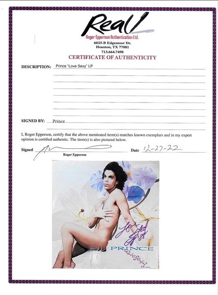 Prince Signed “Love Sexy” 1988 Album Record w/ RARE Original Tower Records Cover & Provenance (Roger Epperson/REAL LOA)  