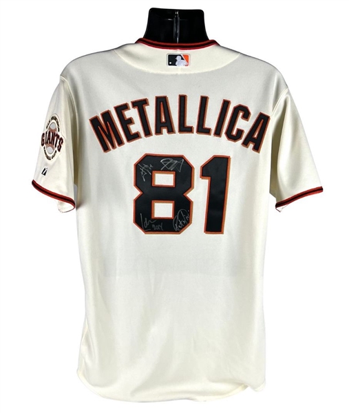 Metallica Group Signed San Francisco Giants Jersey (4 Sigs) (SF Giants COA) (Third Party Guaranteed)