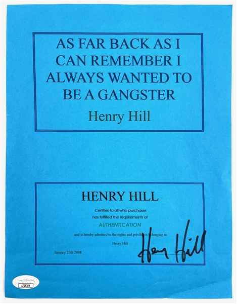 American Mobster Henry Hill signed Sheet with Quote (JSA)