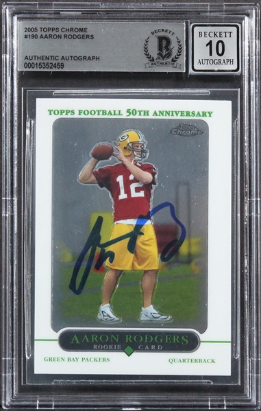 Aaron Rodgers Signed 2005 Topps Chrome Rookie Card with GEM MINT 10 Autograph (Beckett/BAS Encapsulated)