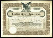 Harry Houdini Signed Houdini Picture Corporation Stock Certificate (BAS/Beckett)