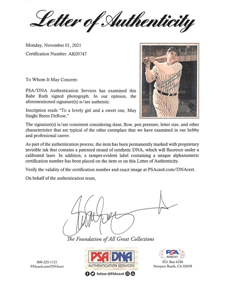 Babe Ruth Phenomenal Signed & Inscribed 11 x 14 Photograph (PSA/DNA LOA)