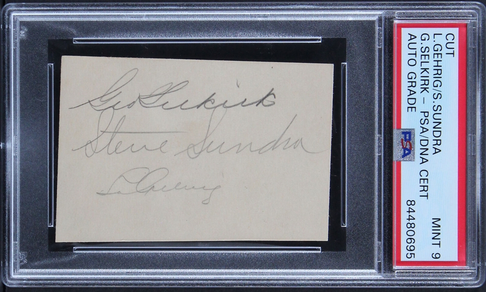 Lou Gehrig Signed 2 x 3 Segment with MINT 9 Autograph (PSA/DNA Encapsulated)