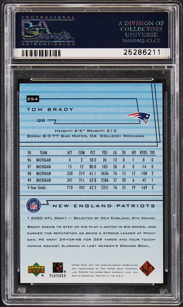 Tom Brady Signed 2000 Upper Deck #254 Rookie Card with GEM MINT 10 Autograph (PSA/DNA Encapsulated)
