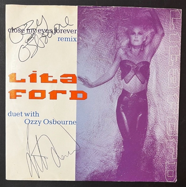 Ozzy Osbourne & Lita Ford Signed "Close my Eyes Forever" 45 RPM Cover w/ Vinyl (JSA LOA)