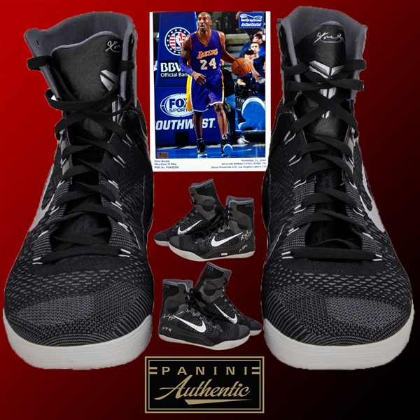 Kobe Bryant PHOTO MATCHED Game Used & Double Signed Nike Sneakers Worn on 11/21/2014 vs Mavericks (MeiGray Photomatch & Panini COA)