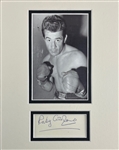 Rocky Graziano Signed 3" x 5" Index Card in Mounted Photo Display (JSA Sticker Only)