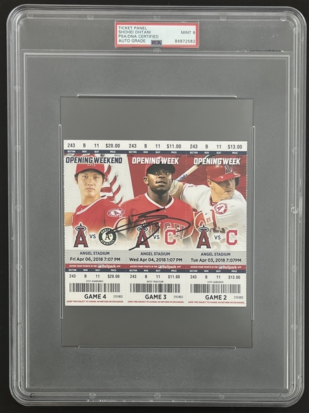 Shohei Ohtani Signed 2018 Game Ticket Sheet :: Angels Home Debut Series & First 3 HR Games in a Row! (Mint 9)(PSA/DNA)