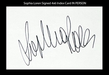 Sophia Loren Signed 4"x6" Index Card IN-PERSON! (Third Party Guaranteed)