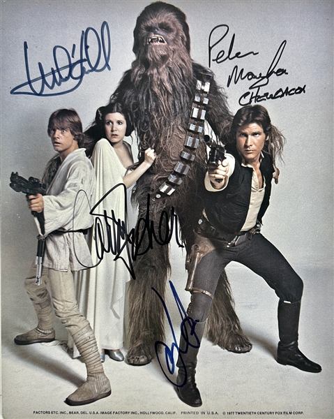 Star Wars Terrific Cast Signed 8" x 10" Promo Photo for "A New Hope" with Ford, Fisher, Hamill & Mayhew (Beckett/BAS Encapsulated & K9 Autographs COA)