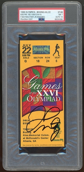 Floyd Mayweather Signed 1996 Olympic Boxing Ticket w/ Gem Mint 10 Auto! (PSA/DNA Encapsulated)