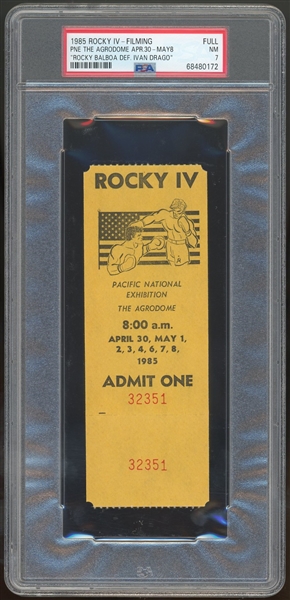 1985 Rocky IV Filming Full Ticket :: Rocky Balboa Defeats Ivan Drago (NM 7)(PSA/DNA)