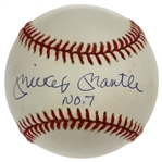 Mickey Mantle signed & Inscribed # 7 Official American League – Bobby Brown Baseball (Upper Deck & JSA)