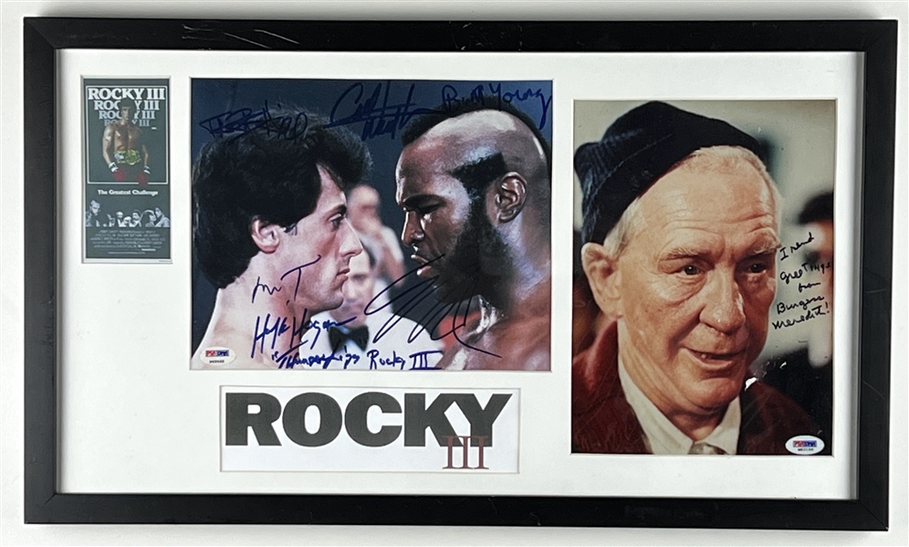 Rocky III Signed 10” x 8” Photo Pairing Encompassing Complete Main Cast Framed (7 Sigs) (PSA Stickers) 