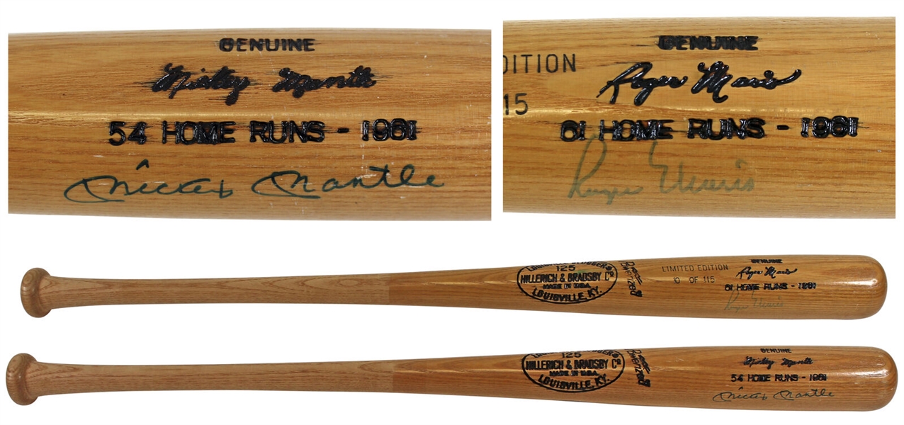 Mickey Mantle & Roger Maris Dual Signed 1961 Commemorative Louisville Slugger Bat (#10/115)(PSA/DNA LOA)