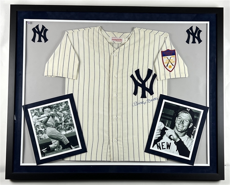 Mickey Mantle Signed Yankees Throwback Pinstripe Jersey in Huge 42” x 34” Custom Framed Display (JSA Authentication)