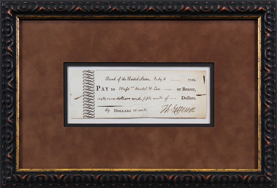 President Thomas Jefferson ULTRA RARE Handwritten & Signed Bank Check with Beckett/BAS MINT 9 Autograph!