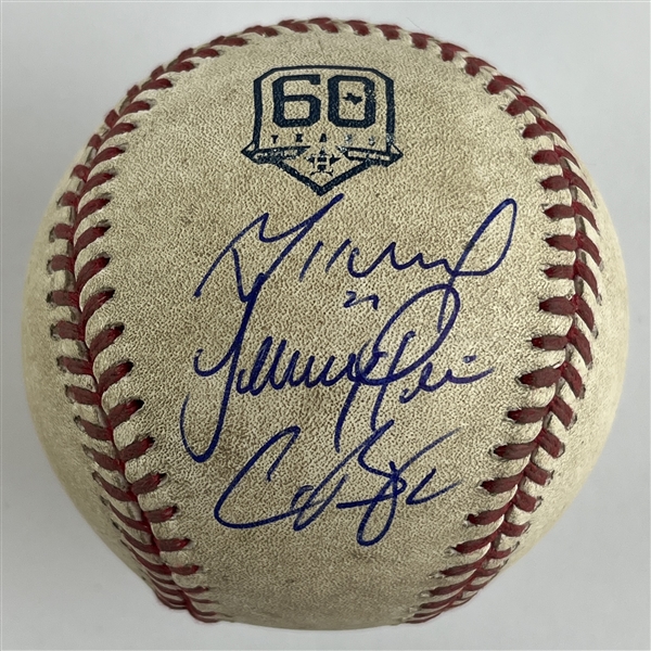 Jeremy Pena, Alex Bregman, & Jose Altuve Triple Signed & Game Used 2022 (WS Champs) OML Baseball :: Pitched to Bregman (PSA/DNA Sticker & MLB Hologram)