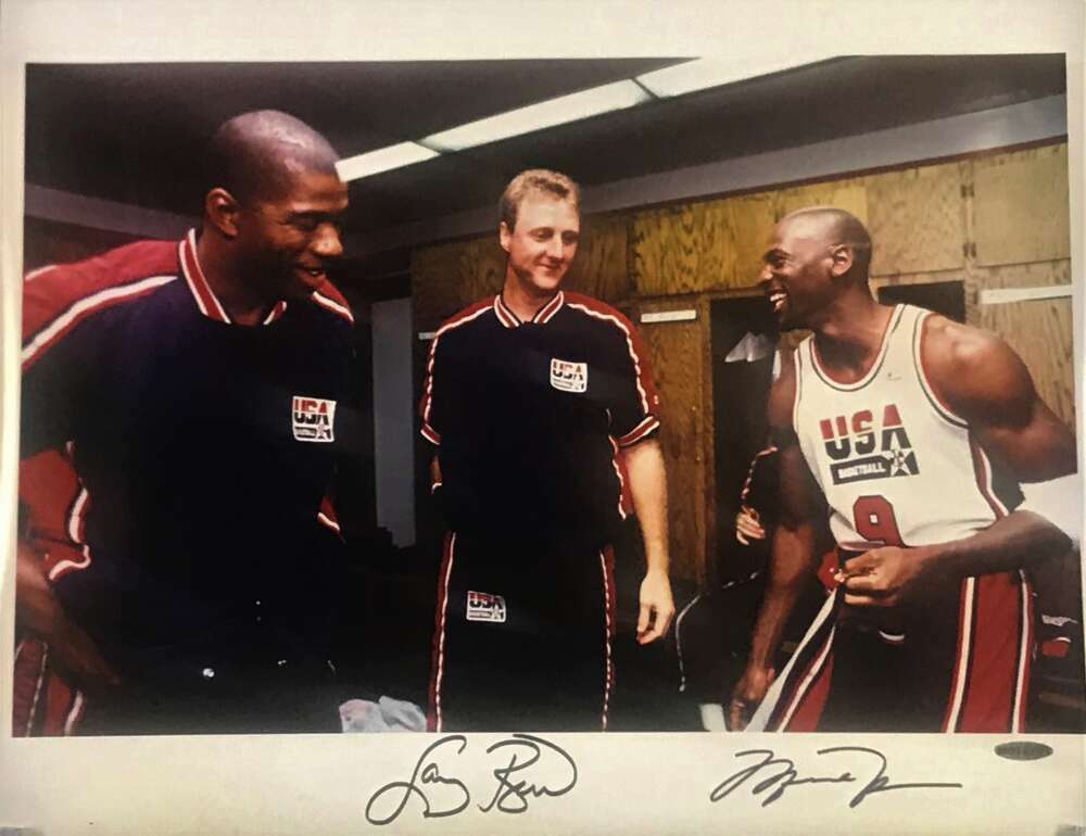 Lot Detail Dream Team Michael Jordan Larry Bird Dual Signed 16 X