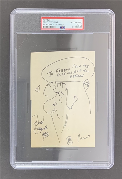 "Herman Munster" Fred Gwynne Signed Page w/ Herman Sketch (PSA/DNA Encapsulated)