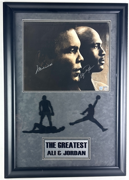 Muhammad Ali & Michael Jordan Dual Signed Photograph in Custom Framed Display (UDA, Online Authentics (OA) & Beckett Authentication Services (BAS)