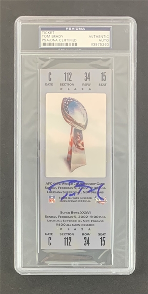 Tom Brady 2002 1st Super Bowl XXXVI Signed Ticket - RARE Silver Variation! (PSA/DNA Encapsulated)