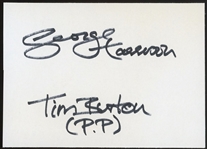 Beatles: George Harrison 1970s Signed & "Tim Burton" Inscribed Page Segment (Beckett/BAS LOA)(Tracks LOA)