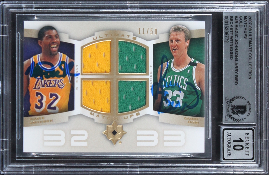 Magic Johnson & Larry Bird Signed 2007 Ultimate Collection Matchups Gold #JB (Beckett/BAS Encapsulated)