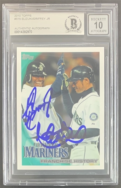 Ichiro Suzuki & Ken Griffey Jr. Signed 2010 Topps #515 w/ GEM MINT 10 AUTO! (Beckett/BAS Encapsulated)