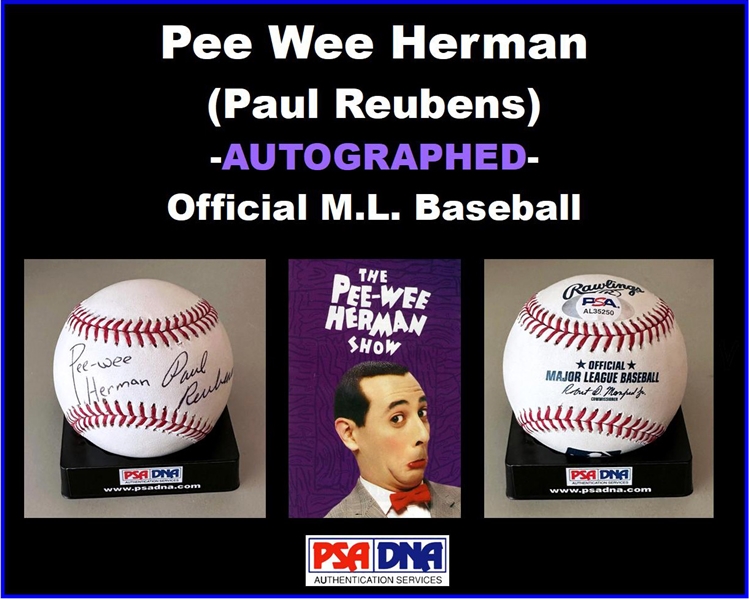 Pee Wee Herman RARE Signed Baseball with Dual Signatures! (PSA/DNA )