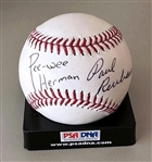 Pee Wee Herman RARE Signed Baseball with Dual Signatures! (PSA/DNA )