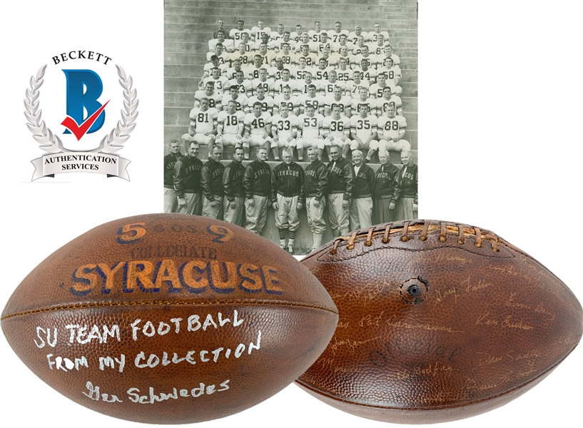1959 Syracuse Orangemen (National Champs) Team Signed Football w/Ernie Davis - Ger Schwides Personal Team Ball! (Beckett/BAS LOA)