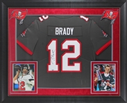 Tom Brady Signed Buccaneers Jersey in Custom Framed Display (Fanatics COA)
