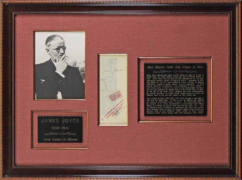 James Joyce Signed Endorsed Check in Custom Framed Display (Beckett/BAS LOA)