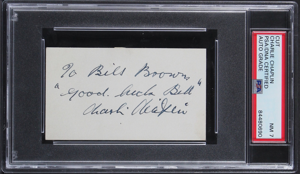 Charlie Chaplin Signed & Inscribed 2.25" x 3.85" Sheet (PSA/DNA Encapsulated)