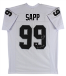 Warren Sapp Signed Raiders Style Jersey with Raider Nation Inscription (Beckett/BAS Witnessed)