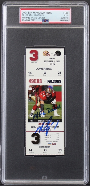 Michael Vick Signed 2001 NFL Debut Game Ticket with GEM MINT 10 Autograph (PSA/DNA Encapsulated)