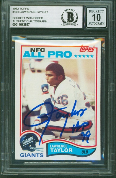 Lawrence Taylor Signed 1982 Topps Rookie Card with GEM MINT 10 Autograph! (Beckett/BAS Encapsulated)