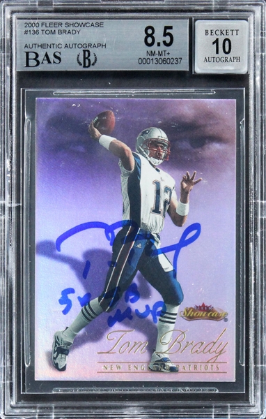 Tom Brady Signed & Inscribed 2000 Fleer Showcase - BGS NM-MT 8.5+ with GEM MINT 10 Autograph!