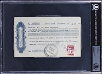 Schnidlers List: Oskar Schindler RARE Signed Argentinian Wire Transfer Document (Beckett/BAS Encapsulated)