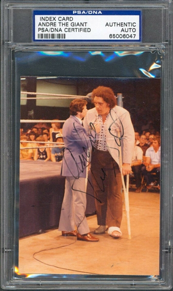 Andre The Giant Rare Signed 3.5" x 4.75" Candid Wrestling Photograph (PSA/DNA Encapsulated)