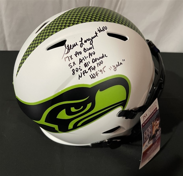 Steve Largent Signed & Stat Inscribed Lunar Eclipse Seahawks Replica Helmet (JSA)