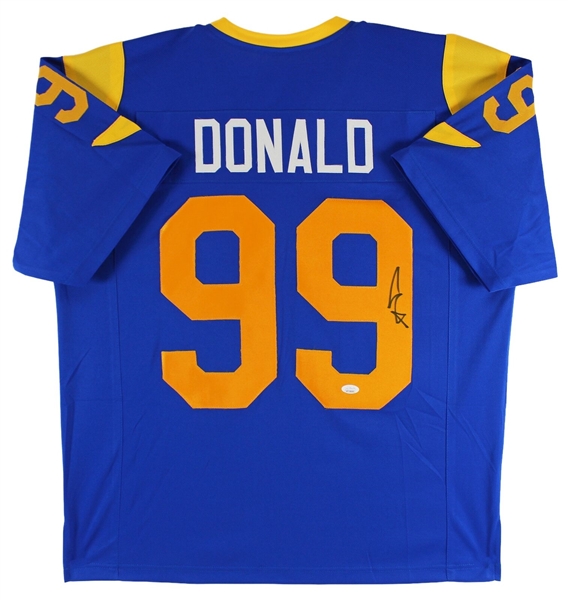 Aaron Donald Signed Rams Home Style Blue Custom Football Jersey (JSA Witnessed)