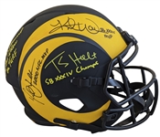 Rams SB Champs Signed Full Sized Replica Helmet with Warner, Vermeil, Holt & Faulk (Beckett/BAS Witnessed)