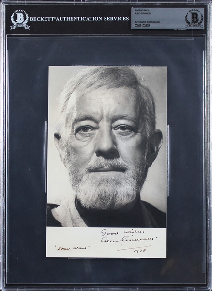 Star Wars: Sir Alec Guinness Signed 5" x 8" Photo with Rare "Star Wars" Inscription (Beckett/BAS Encapsulated)