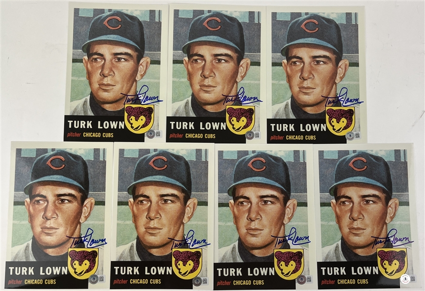 Turk Lown Lot of 7 Vintage Signed 8" x 10" Chicago Cubs Photo (Beckett/BAS)