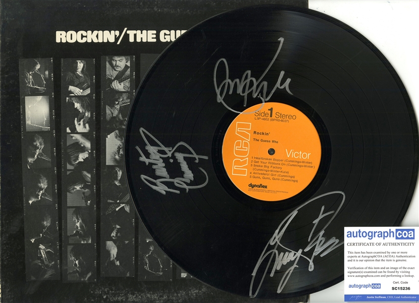 The Guess Who: Group Signed "Rockin" Vinyl Record w/ Album Cover (3 Sigs)(ACOA)