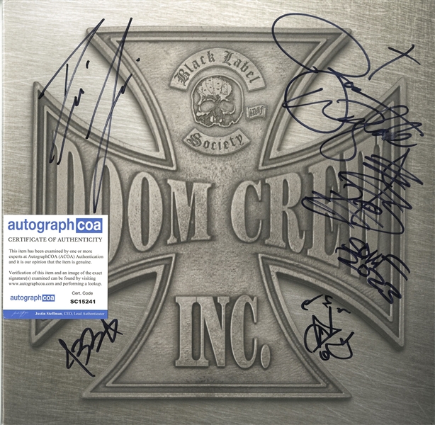 Black Label Society: Group Signed Limited Edition "Doom Crew INC" Album Cover (4 Sigs)(ACOA)