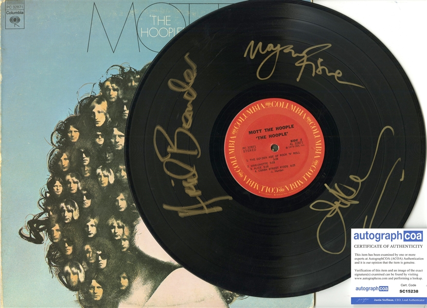 Mott The Hoople: Group Signed "MOTT" Vinyl Record w/ Album Cover (ACOA)